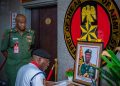 NSCDC Boss Pays Condolence Visit To Army Headquarters, Commiserate On The Demise of Chief of Army Staff Lt. Gen Taoreed Lagbaja